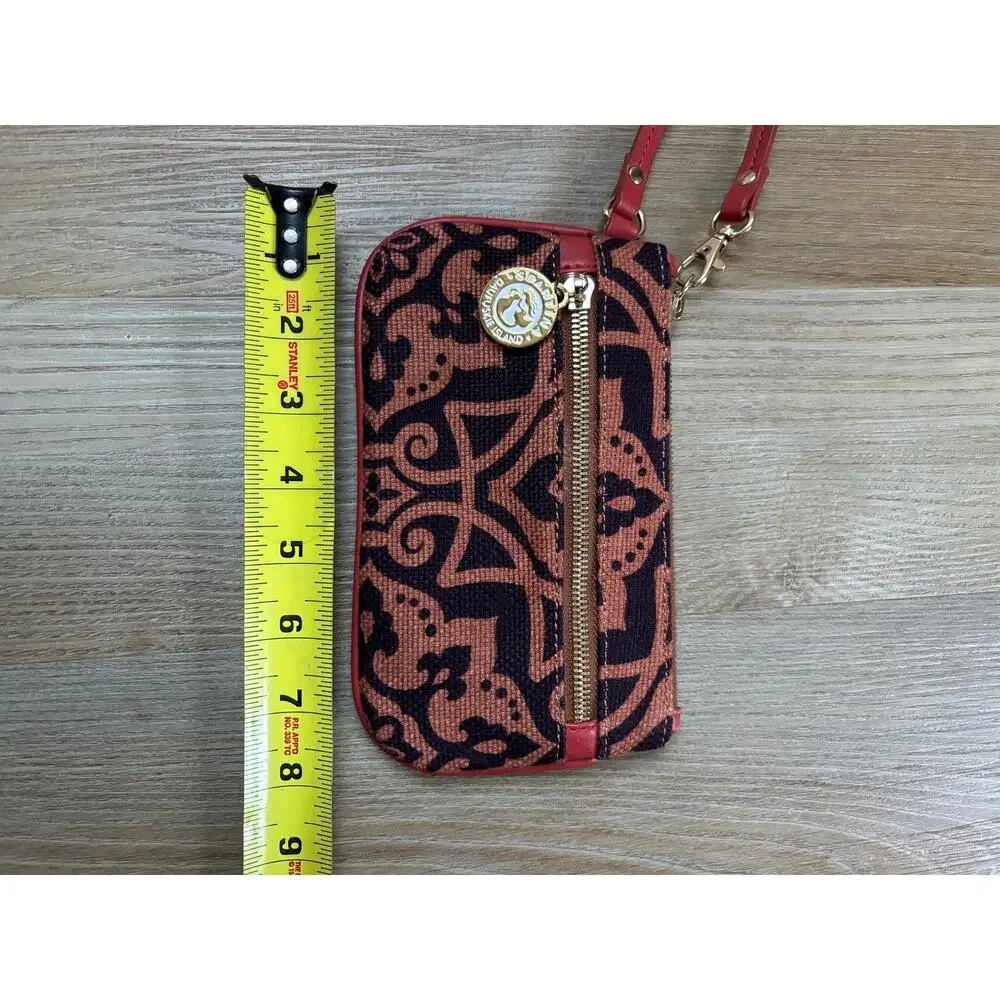 Spartina 449 Purple Orange Linen Leather Zip‎ Wristlet Mermaid Charm Pouch